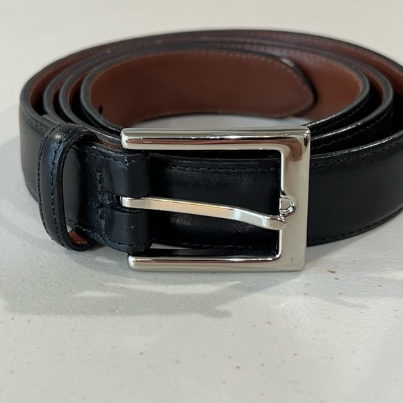 Saks Fifth Avenue 45W Aniline Kipskin Shoulder Made in USA Black Leather Belt - Picture 5 of 11